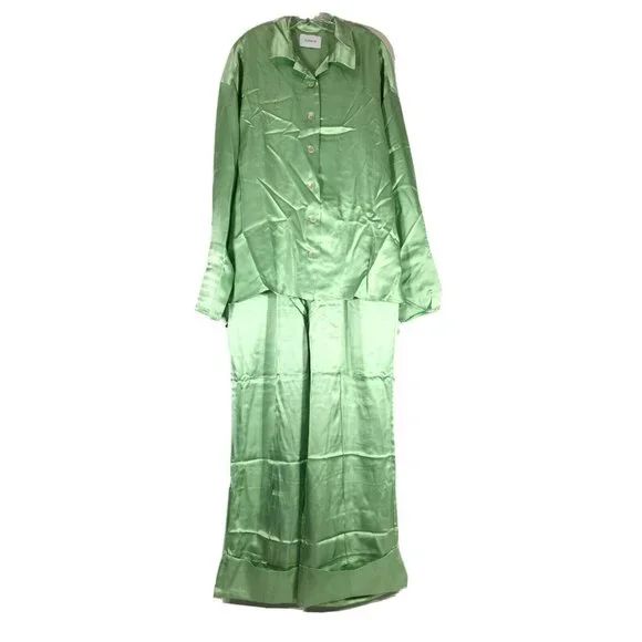 Sleeper Womens Sizeless Pajama Set Shirt With Pants One Size Mint Green - Picture 3 of 13